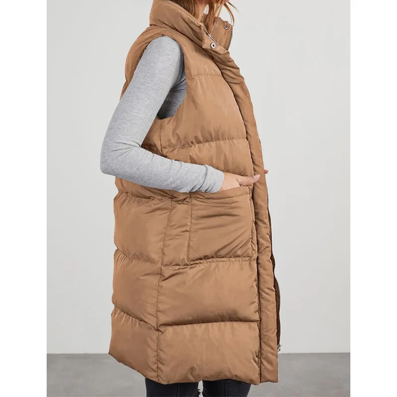 Quilted Down Vest for Women Long Hooded Outdoor Winter Coat Lightweight
