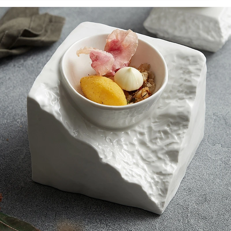 Ceramic stone specialty soup bowl salad Molecular gastronomy tableware irregular mood dish White cold