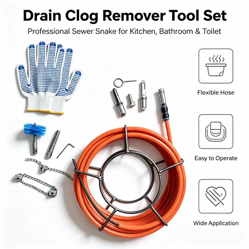 Flexible Drill Drain Snake,Heavy Duty Pipe Unblocker with Drill Connector,Kitchen Sink Grease and Floor Drain Clog Remover Tool