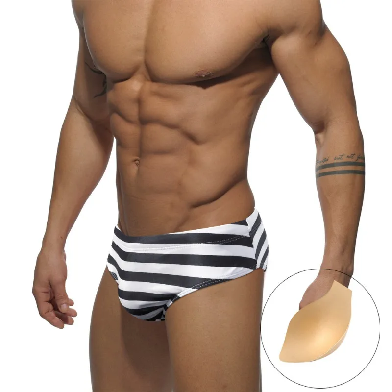 Summer Men's Swimming Trunks Sexy Low Waist Swimwear Push-up Pad Striped Beach Shorts Boxers Swimsuits Maillot De Bain Homme