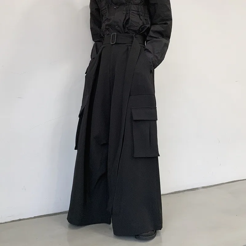 Printemps été nouveau lâche jambe droite pantalons décontractés hommes Multi ket vêtements de travail pantalons à jambes larges grande taille jeunesse jupe pantalon à la mode