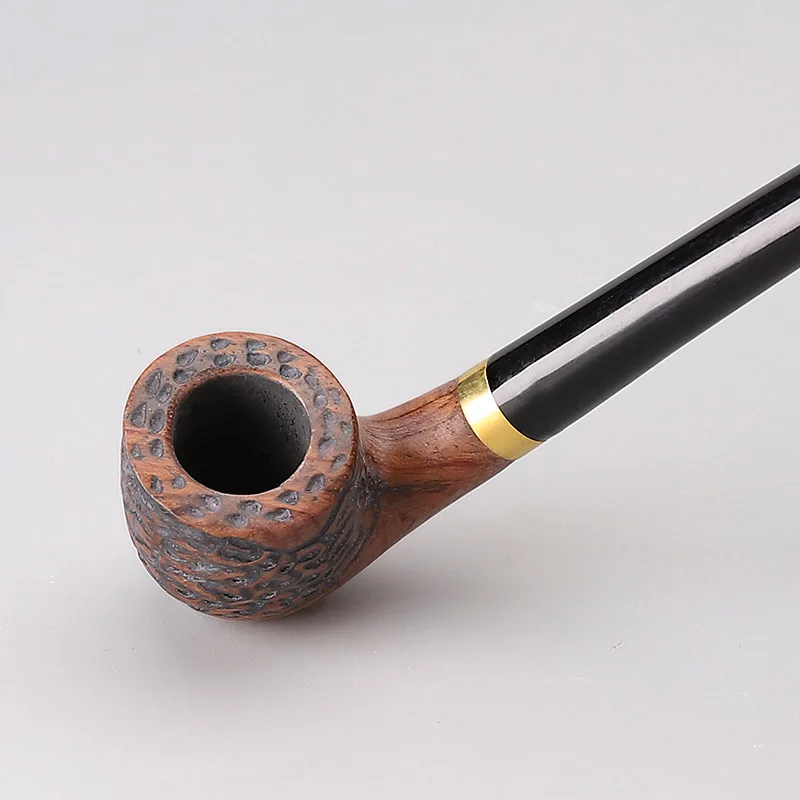 MUXIANG-Rosewood Enchased Tobacco Pipe, 3mm Filter, Long Handle, Reading Stem, Churchwarden Smoking Pipe with 10 Tool Kit,