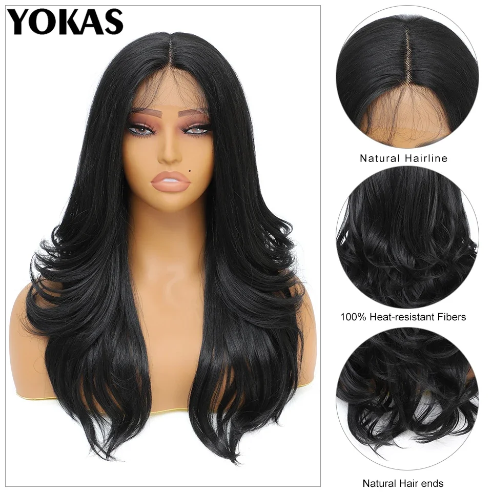 22 Inch Body Wave Synthetic Lace Front Wig for Women 13x4x1 T-Part Lace Frontal Wigs for African Female With Baby Hair