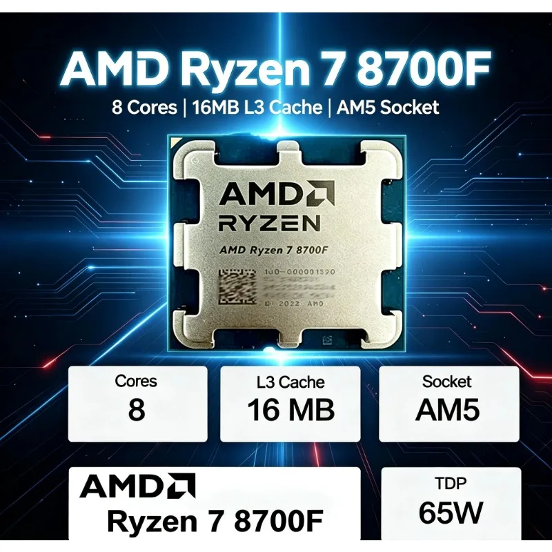 AMD Ryzen 7 8700F Desktop Processor 8 Cores 16 Threads 5GHz AM5 Socket CPU Zen 4 Architecture New R7 8700F