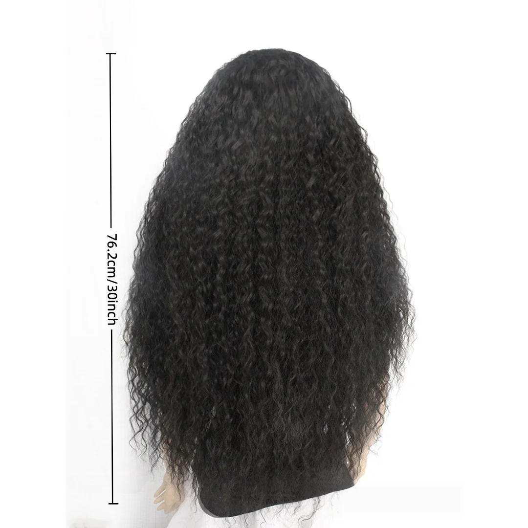 Curly lace precursor wave wig 13 * 4 * 1 T lace front long black wig, with baby hair for daily party use, 30 inches