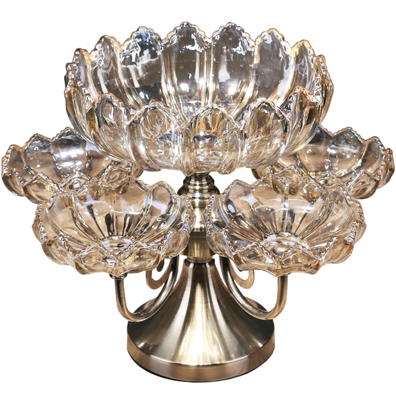 

European light luxury crystal glass fruit plate multi-layer rotating living room coffee table household