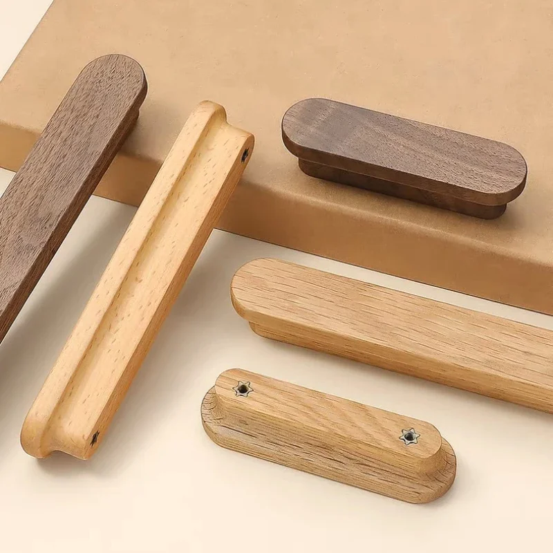 Nordic Natural Wooden Furniture Handle Cabinets and Drawers Dresser Knobs Long Wardrobe Pull Cabinets Kitchen Pulls Handles