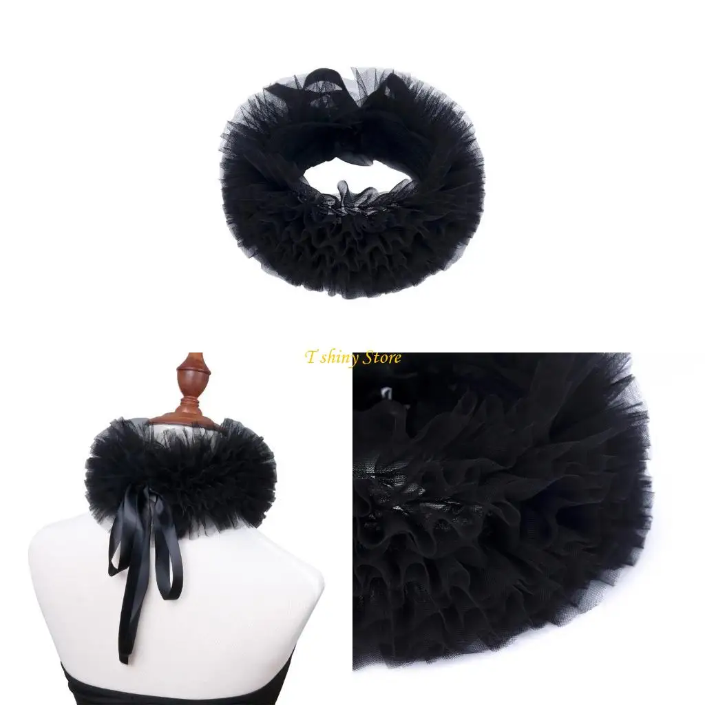 N58f Femmes Mesh superficielle Ruffle Faux Coll Colliers Up Chokers Renaissances Small Neck Ruff Collar Châle pour Halloween
