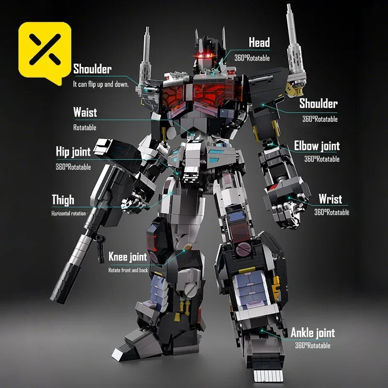 Optimus Prime Knight Transformer Robot Building Blocks Giocattolo da collezione per adulti con deformazione della luce a LED Action Figure Model Kit Regali