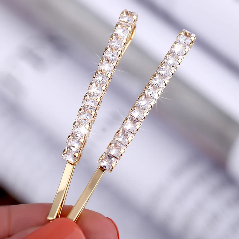 Trendy 2 Pieces Pair Hairpin for Women Girls Gold Plating Hair Clip Circular Zircon Shining Hairgirps Barrette Hair Accessory