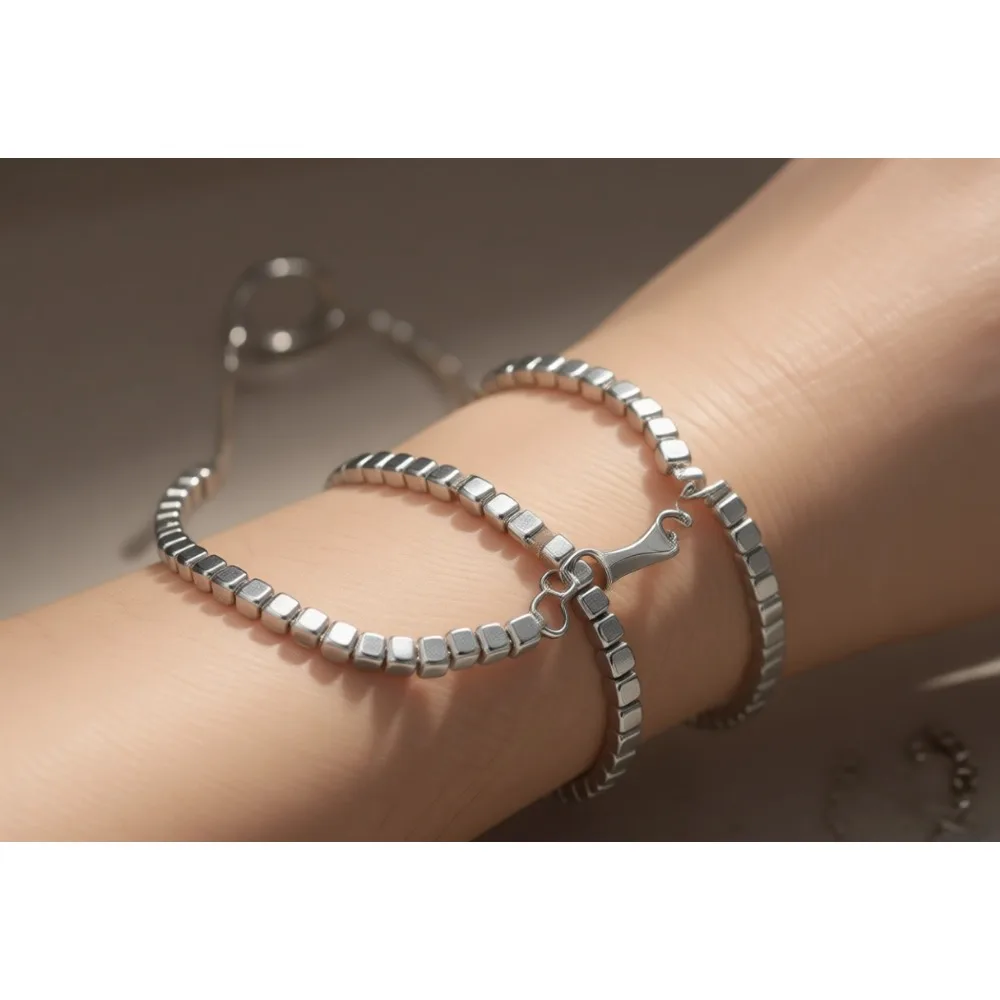 

Браслет из серебра 925 пробы с цепочкой из кубиков, покрытый 18-каратным золотом, унисекс, сделано в Италии