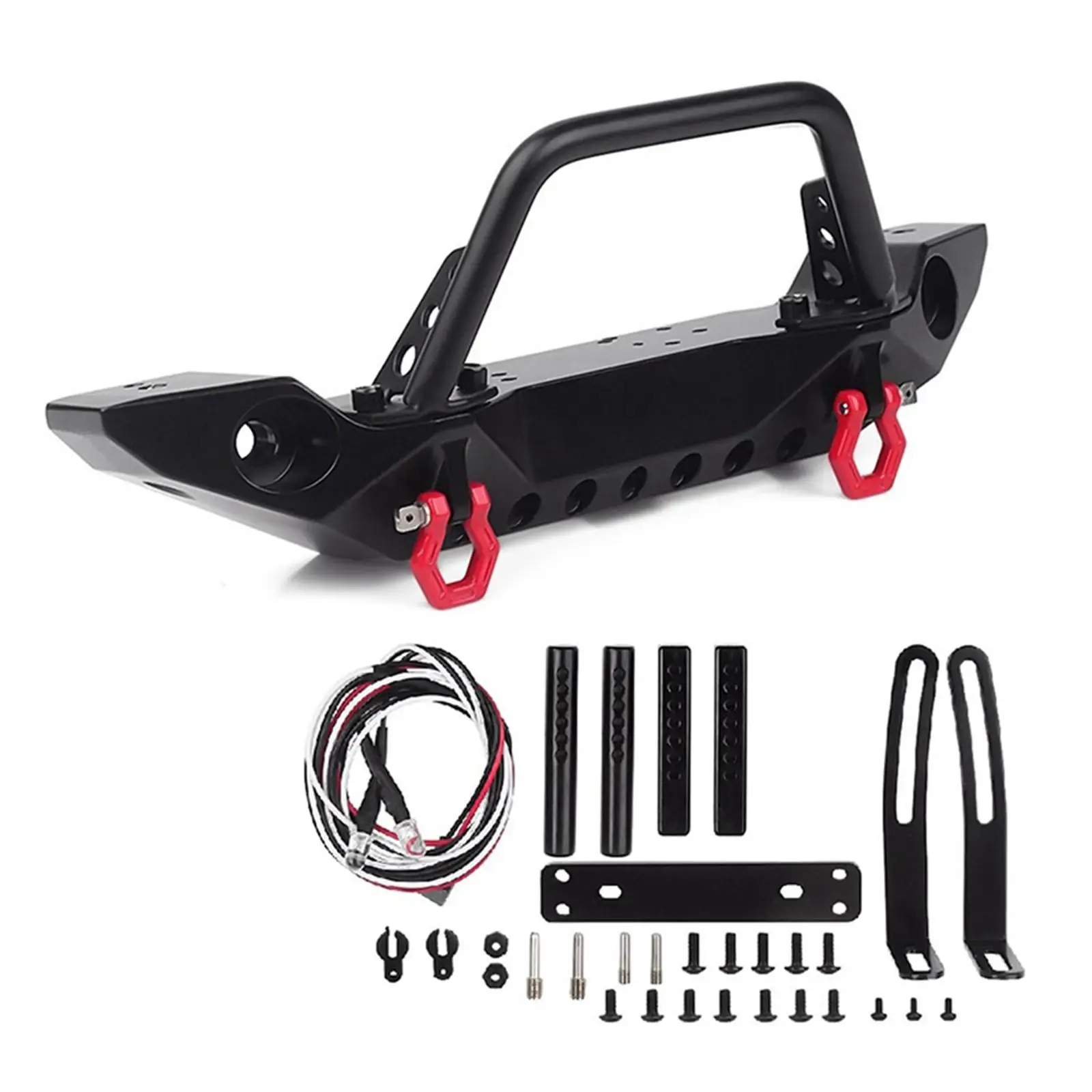 Metal Front Bumper + 2 LED Lights Set for Axial SCX10 46 Buggy DIY Accs
