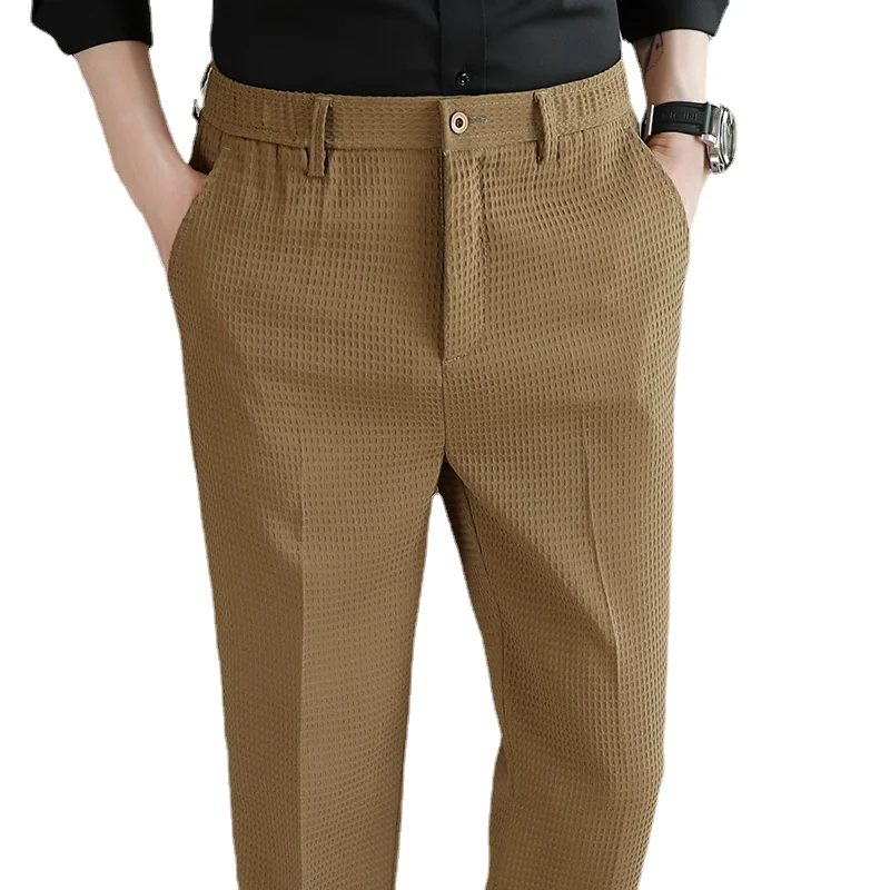 Dark Green Suit Pants, Men\'s Fashion Slim Trousers, Korean Style Young Men Pantalones Hombre Black White Khaki Brown Pant