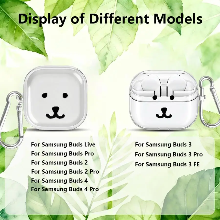 Case For Samsung Galaxy Buds 2Pro 3 FE 3Pro 4Pro 4 Pro 2 Live Clear Earphone Cases Cover With Hook Ins Funny Simple Bear Face view 6