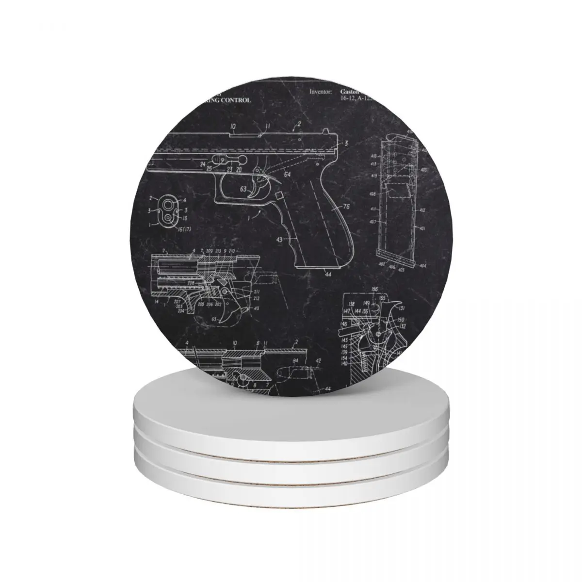 Handgun Patent Filled by Gaston Glock Pro Gun Ceramic Coasters (Set of 4) anti slip pot holder Creative Coasters