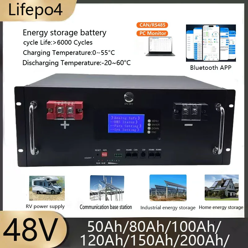

48 В 50 Ач 100 Ач 120 Ач 150 Ач 200 Ач Lifepo4 литиевая батарея lifepo Bluetooth для солнечной системы гибридный инвертор 2000 Вт 5000 Вт 10 кВт