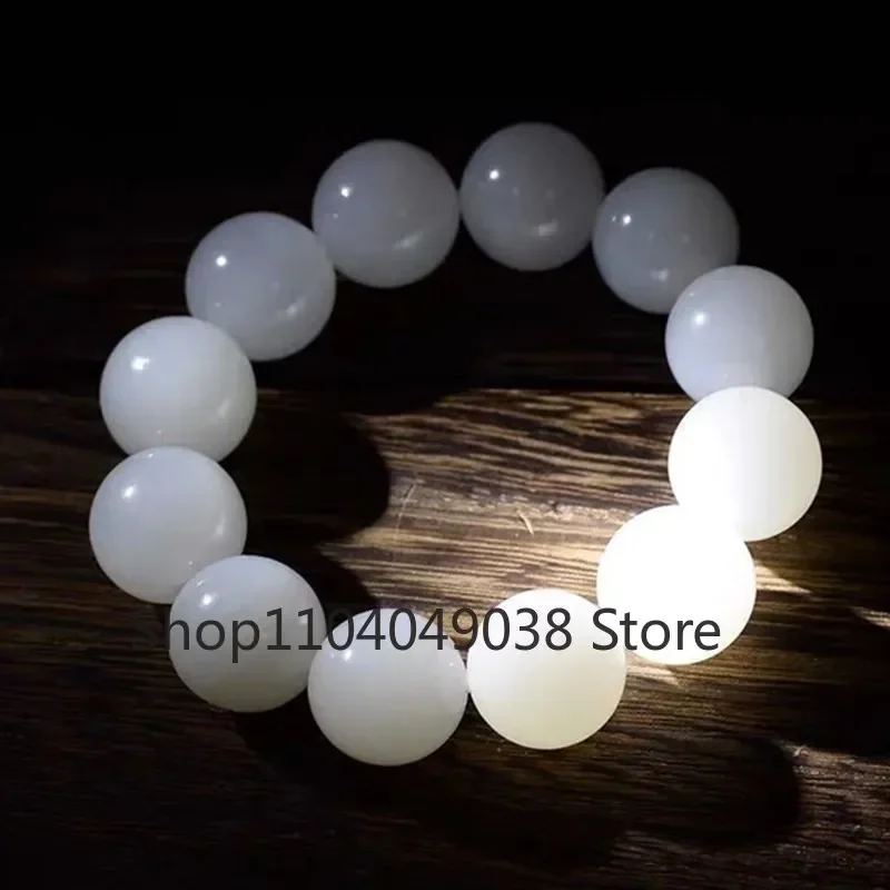 

Natural White Jade Bracelet Men Women Healing Jewelry Gift Real Chinese Hetian Jades Stone Beads Elastic Beaded Nephrite Bangles