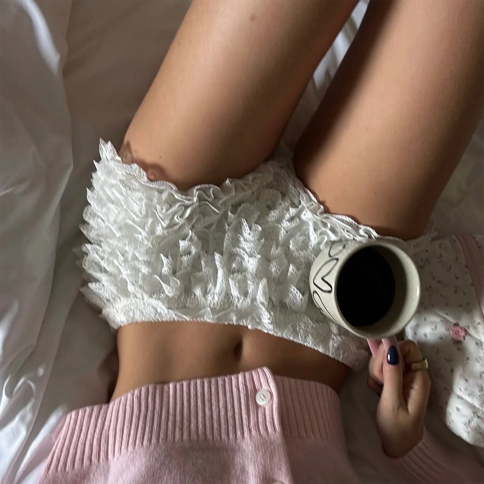 النساء Y2k كشكش الدانتيل السراويل القوس مطوي البنطلونات لوليتا الدانتيل اليقطين السراويل مرونة الخصر الحلو السروال