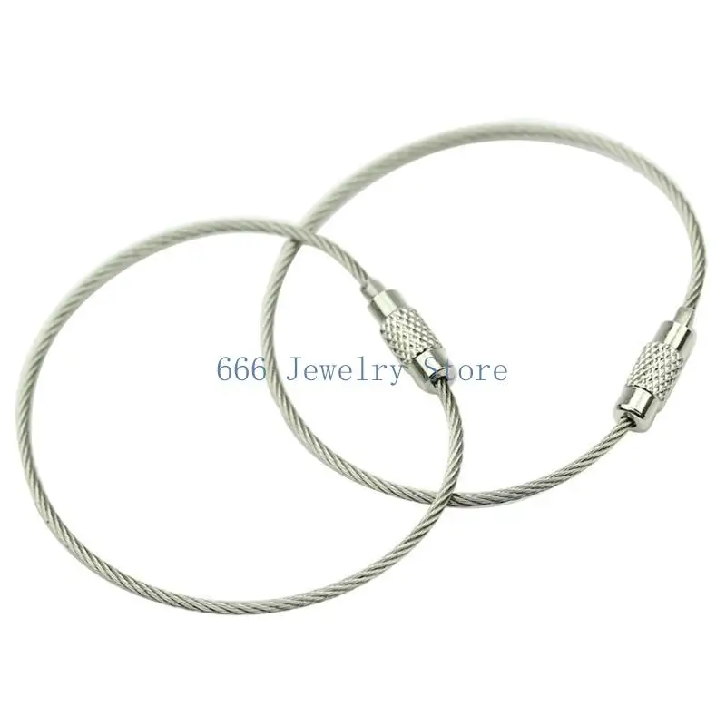 F2TD 10Pcs Screw Locking Stainless Steel Wire Keychain for Key Ring Cable Outdoor Hik