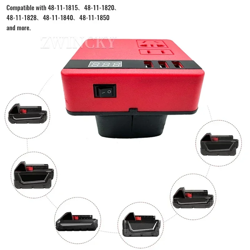 Power Inverter Generator for Milwaukee 18V Battery 220V Portable Power Station with 3 USB Battery Inverter Charger Adapter