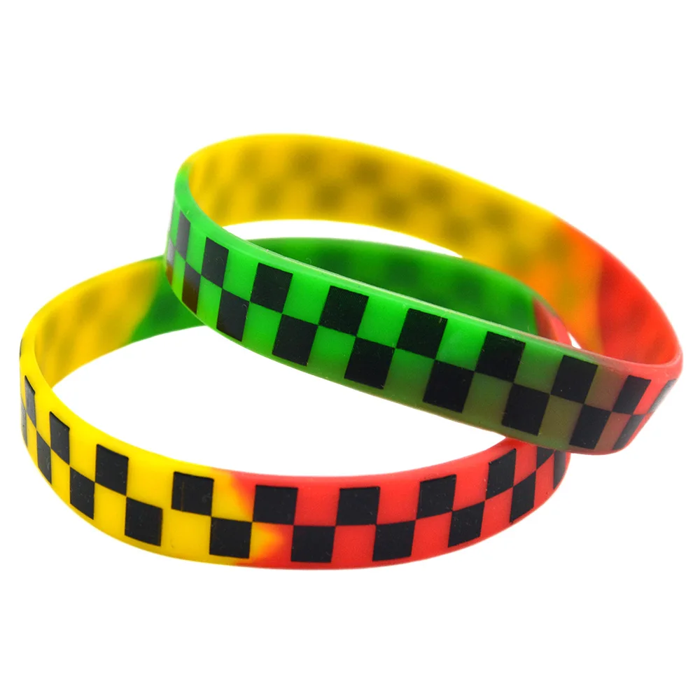 50 Pcs Checkered Silicone Rubber Wristband Hip Hop Style Bracelet 1/2 Inch Wide Printed Bangle