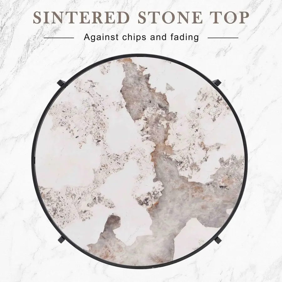 Coffee Table Sintered Stone LifeSky 32 inch Circle Center Coffee Table with Metal Frame Modern Circular Coffee Tables for Living