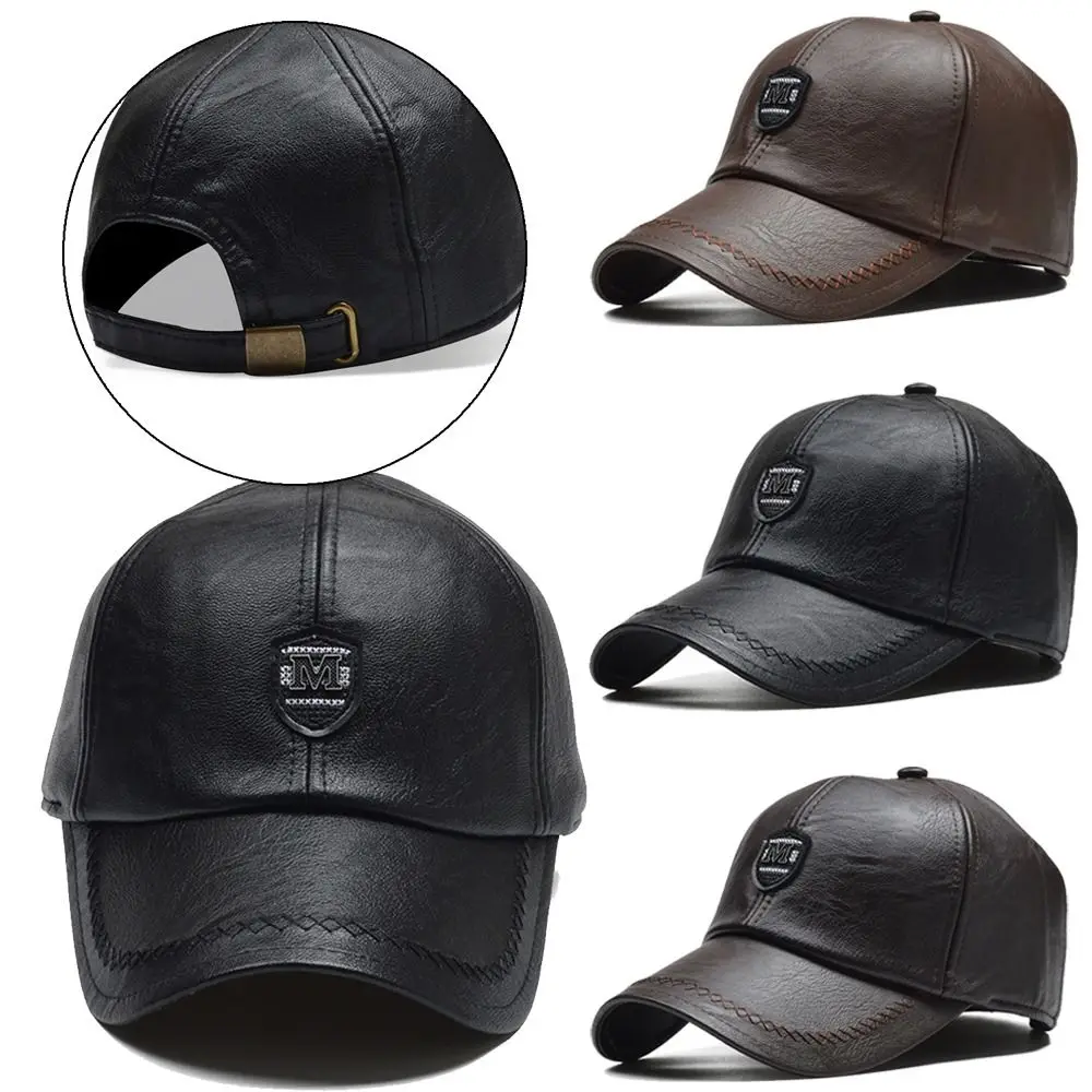 Casual Outdoor Sports Leather Baseball Caps Autumn Winter Adjustable Thermal Hats Snapback Hats Men Women