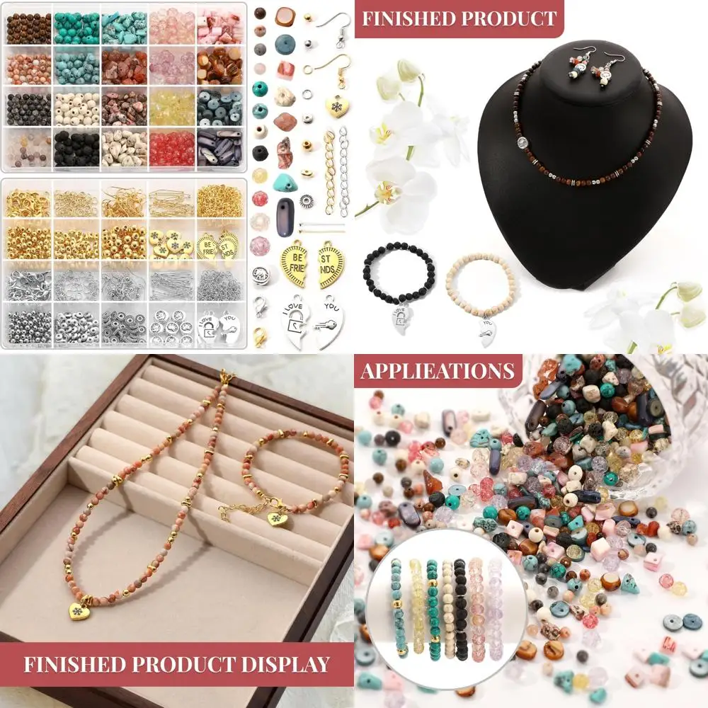 

1500Pcs Jewelry Making Kits for Adults Women with Natural Stone Beads Turquoise, Crystal & Shell, 20 Colors Irregular beads with