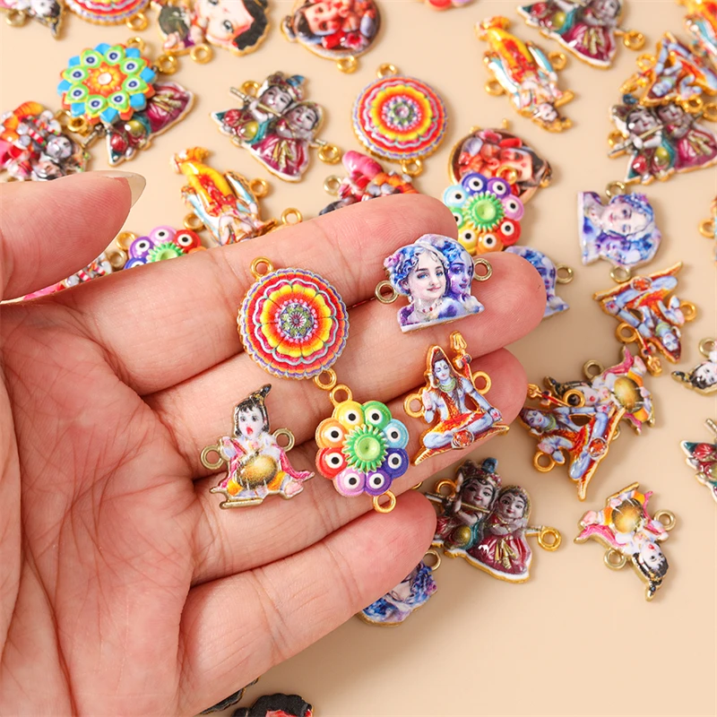 20 Stück Niedliche Emaille-Anhänger mit hinduistischen indischen Göttern als Verbindungsstücke für die Schmuckherstellung von Halsketten, Ohrringen, Armbändern und DIY-Accessoires – Detail 3