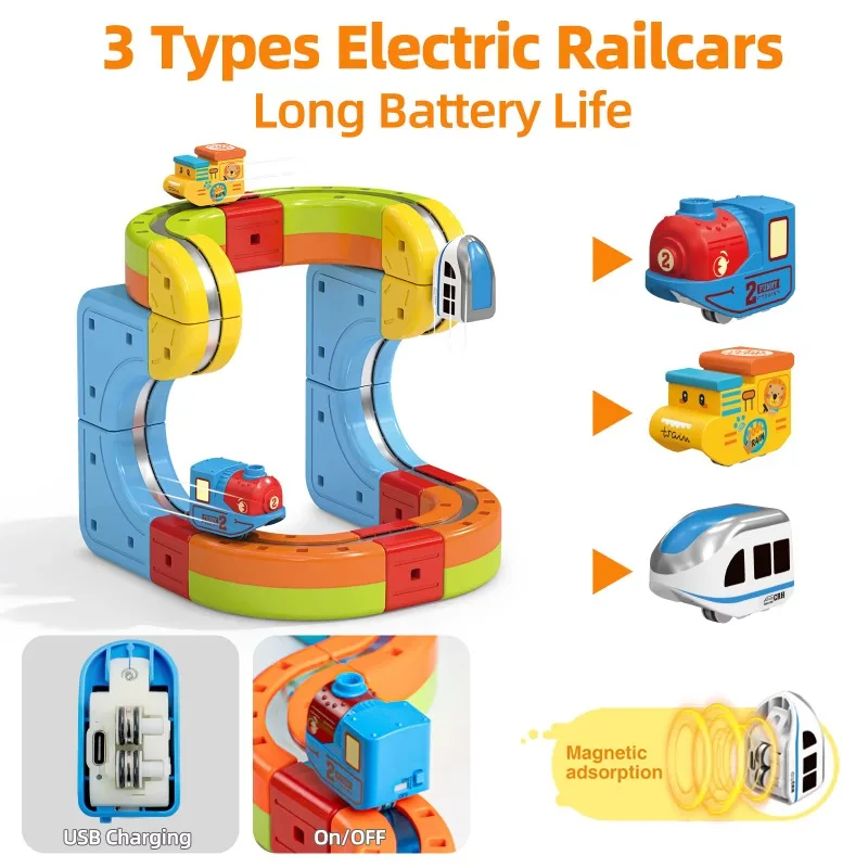 Magic Electronic Train Rail Cube Toys for Kids DIY Assembly Railway Track Car Building Block Set Educational Toy Christmas Gifts