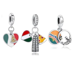 Original Silver Plated Charms For Women Love Heart Italy Pizza Pendant Beads Fit Pan Bracelets Necklaces Women DIY Jewelry