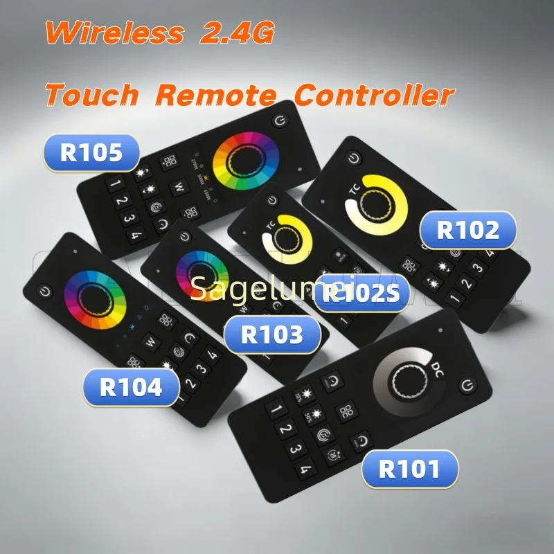 30m Wireless LED Dimmer Bluetooth Zone&Group Dimming Single Color/CCT/RGB/RGBW/RGBCCT Dimmer Switch 2.4G Touch Remote Controller