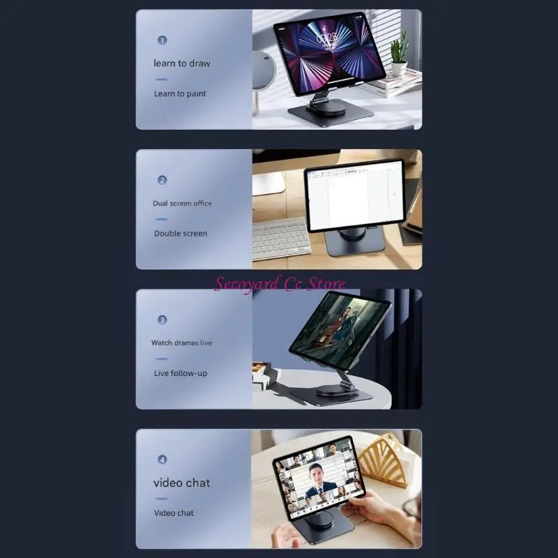 N3UC Adjustable Swivels Tablet Holder Metal Construction Clear Acrylic Base Universal