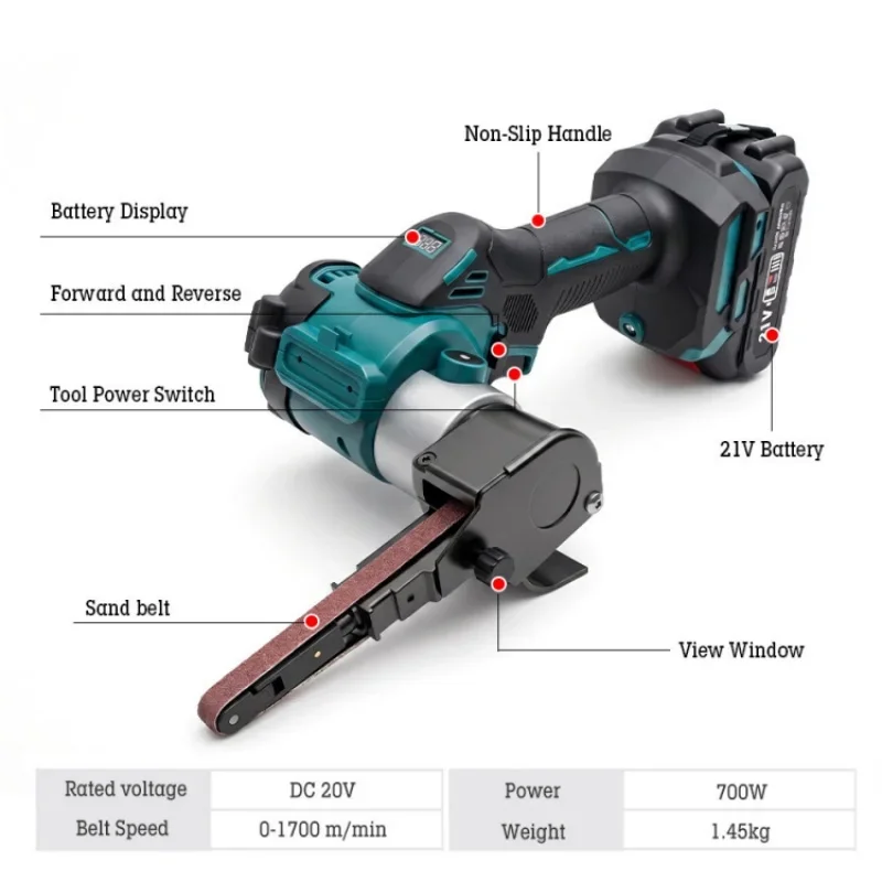 Lithium Battery Sanding Belt Machine Wireless Electric Sanding Machine Wood Metal Surface Rust Removal and Edge Trimming Tools