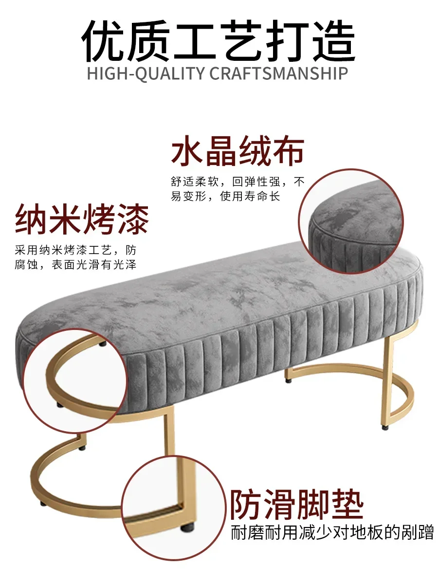 Home Porch Light Luxury Shoe Bench Nordic Iron Sofas For Living Room Soft Bag Long Bed End Crystal Velvet Sofa Bench