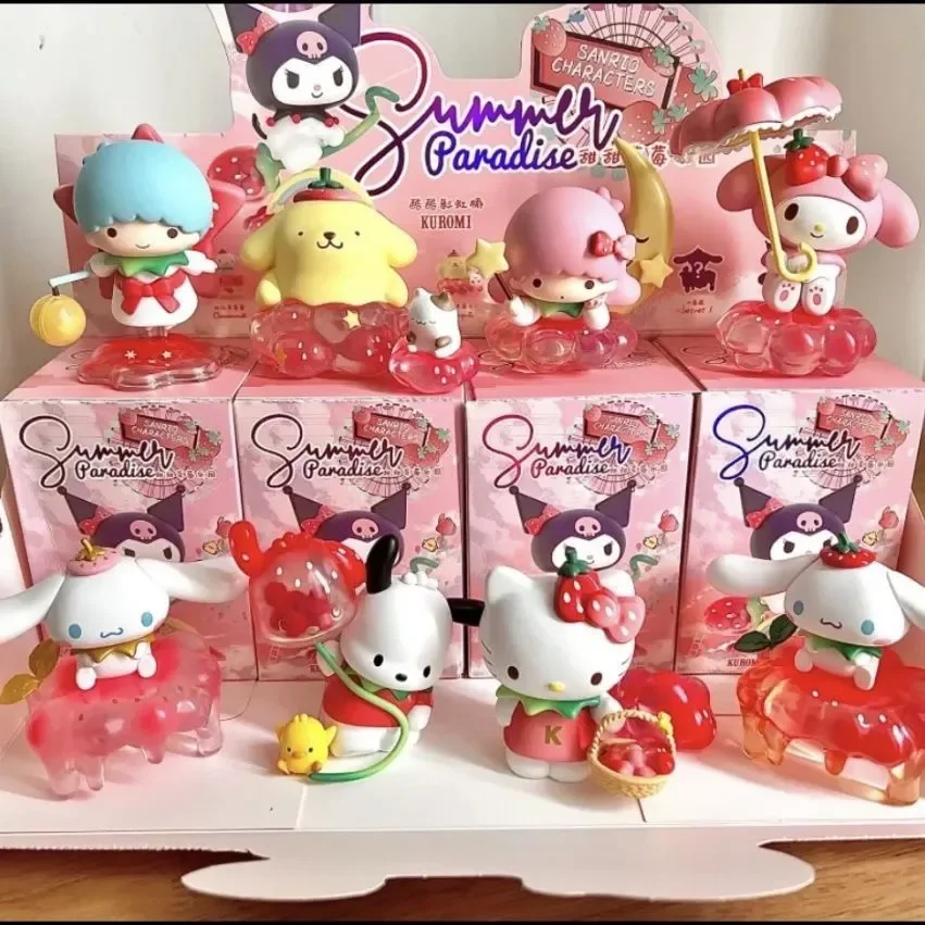 6 pcs Cute Sanrio Strawberry Paradise Kuromi Kawaii Model Trendy Play Cinnamoroll Desktop Ornament DIY Decoration Girl Gift