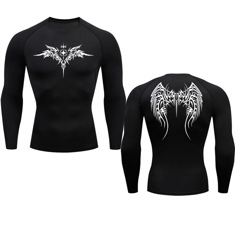 

Trendy Y2K skull printed compression shirt men's running T-shirt gym sports quick-drying quick-drying compression shirt S-3XL