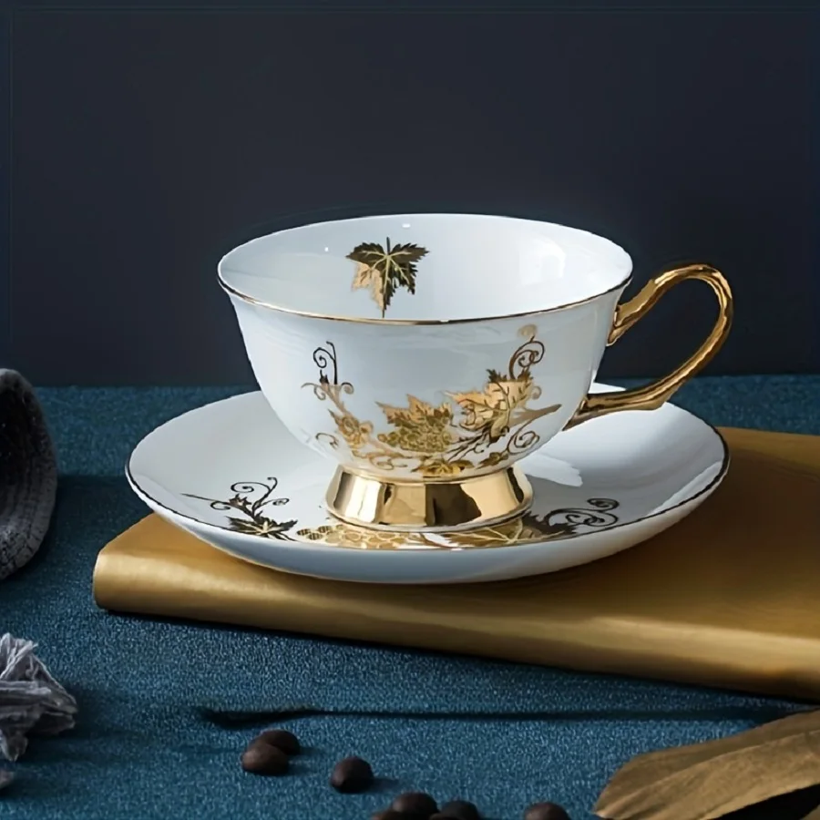 1 set Elegant Pastoral Ceramic Tea Cup Set with Saucer and Spoon - 6.76oz  Porcelain Teacup and Cafe Espresso Cup