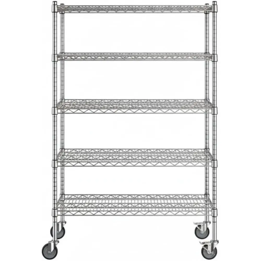 

18x36x60 Chrome Mobile Shelving, 5 Adjustable Shelves, 3000 lb Capacity, Metal Rack with Casters