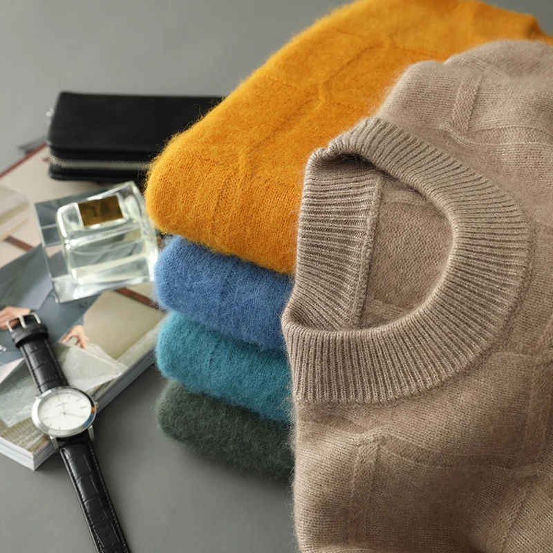 

Men's Sweater 100% Pure Mink Cashmere Autumn Winter New Knitted Sweater Casual Round Neck Pullover Casual Warm Men's Clothing