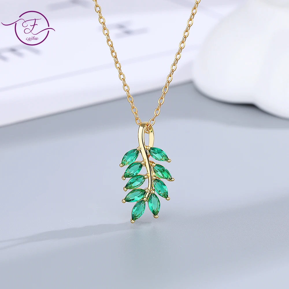 

Hot Selling Pendant Necklace 925 Silver Green Leaf Shaped Neck Chain Fine Jewelry Women Party Necklace