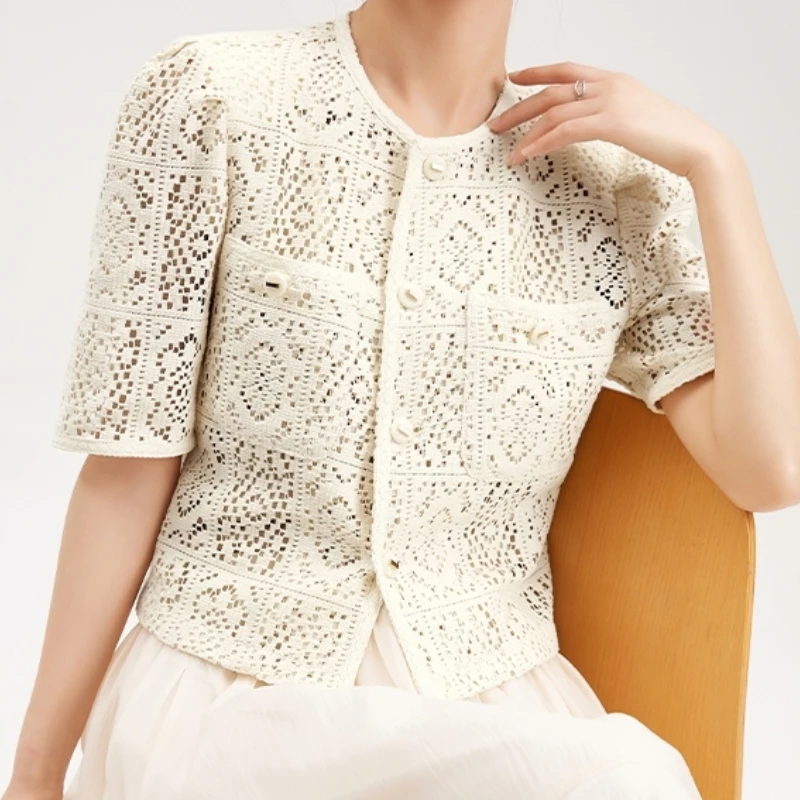 Shirt Women Lace Solid Minimalist Hollow Out Popular Leisure All-match Female Temperament  Tender Korean Style Summer New