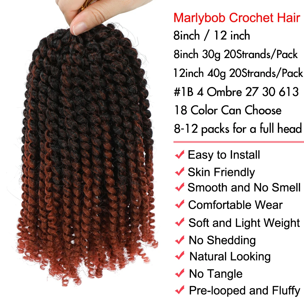 Marlybob Kinky Curly Crochet Hair Synthetic Braids Hair Extensions Soft Mali Bob Crochets Braids cheveux for Goddess Twist Hair