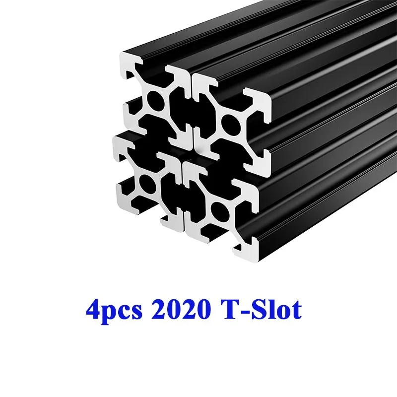 4pcs 2020 T-slot Aluminum Extrusion Profile 20x20mm European Standard Anodized Linear Rail For 3D Printer Parts DIY Silver Black