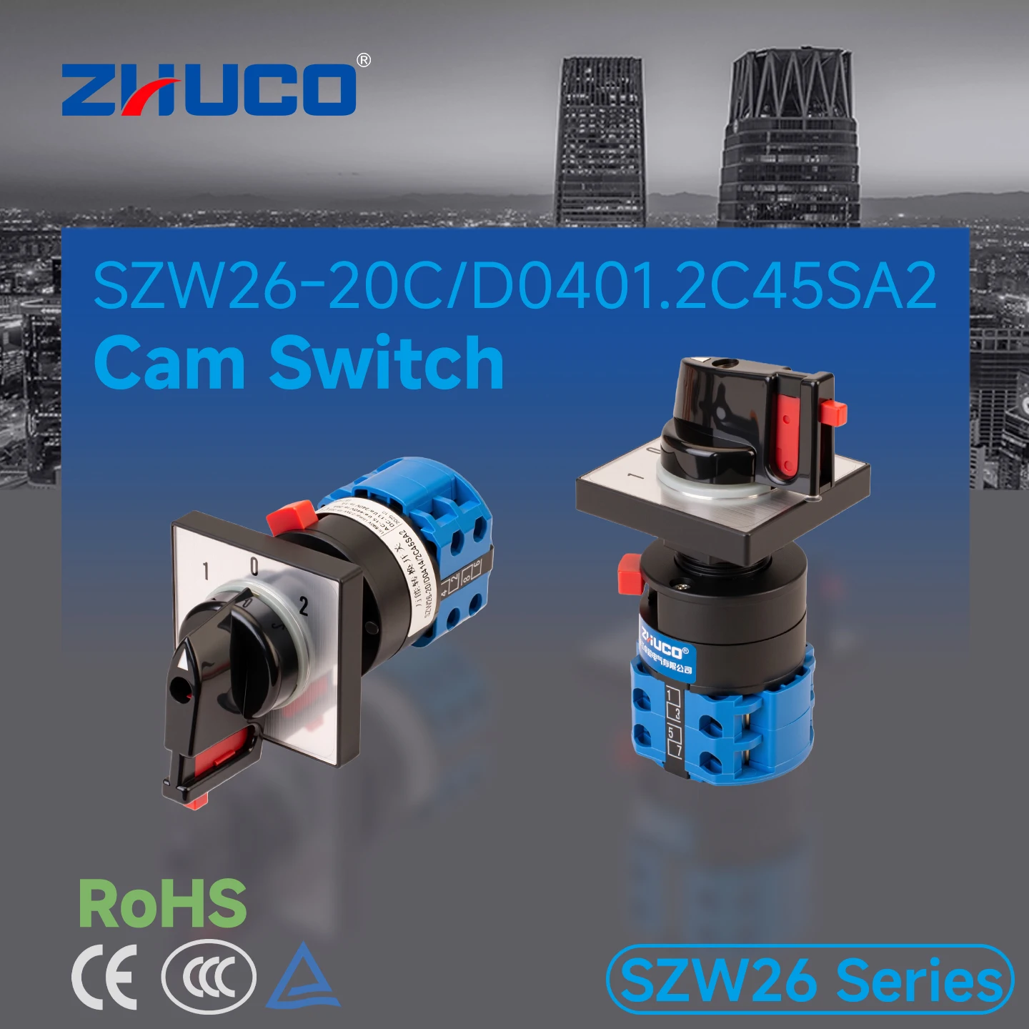 Zhuco 2/3 Position Selector Switch 20A 690V, 8-Terminal Universal Rotary Cam Selector with Locking Switch, Suitable for Distribution Cabinets, Machine Tools, Industrial Panels (Szw26-20/C45Sa2, on Off On, on Off, on on)