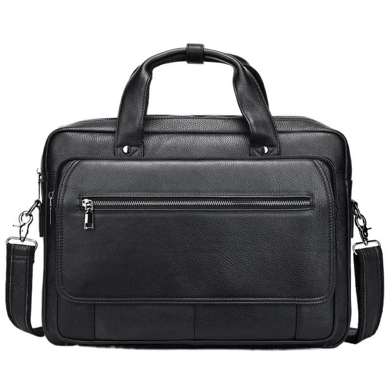 Men's Convertible Top Grain Leather Briefcase Padded Laptop Compartment For Daily Business Office Travel