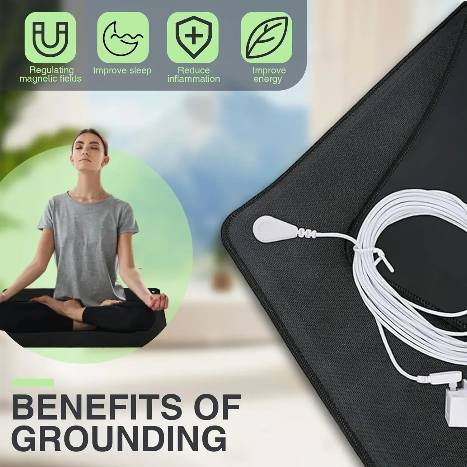 Grounding Mat for Feet 40x60cm (16"x24") - Earthing Mat with Conductive Cord to Reduce Stress, Improve Sleep & Boost Energy, Des view 2