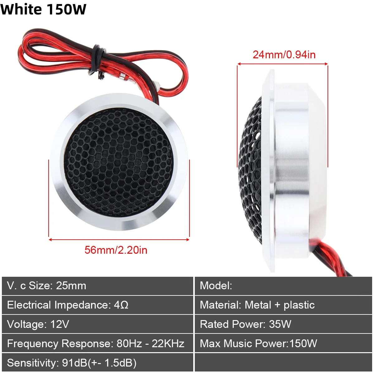 2pcs 120W / 150W Mini Black White Universal High Efficiency Dome Car Tweeter Stereo Speakers for Car Audio System