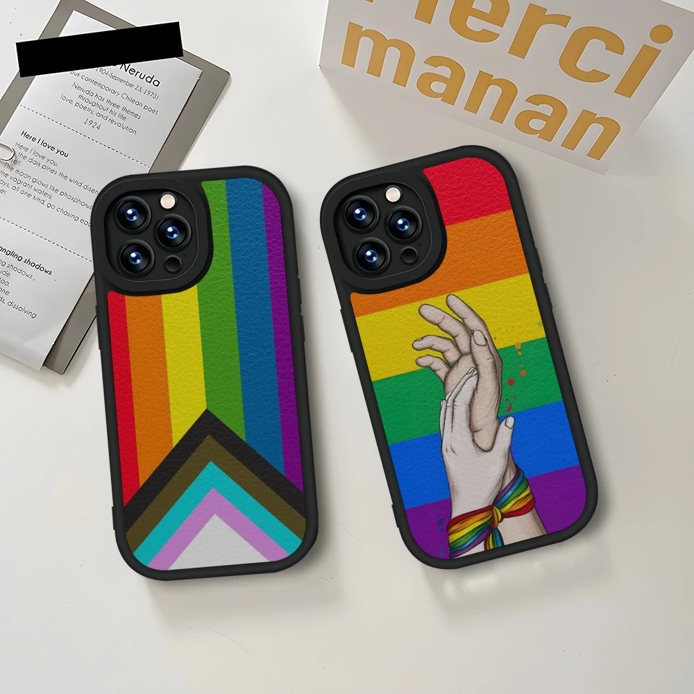 Силиконовый чехол для телефона ЛГБТ с радужным флагом для IPhone 14 15 13 12 11 Pro Max Mini Xs X Xr 7 8 Plus SE2020, кожаный текстурный чехол