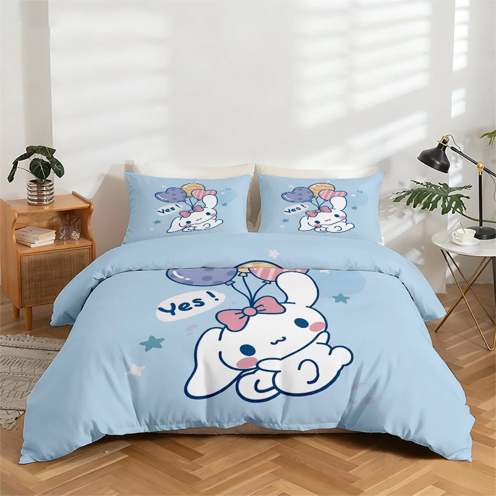 

3-Piece High-Definition Digital Print Bedding Set, Large Floral Pattern Duvet Cover Set with Cinnamoroll Cartoon Design, Includes 1 Duvet Cover + 2 Pillowcases, Suitable for Bedroom, Guest Room, Home Decoration, Polyester Fiber Duvet Cover + Pillowcase, U